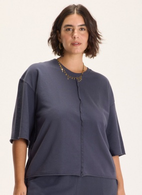 Blusa Moletinho Recortes Marinho Cant�o - Foto 1