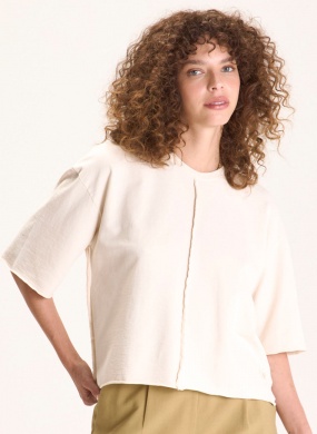 Blusa Moletinho Recortes Creme Cant�o - Foto 1