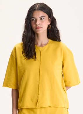 Blusa Moletinho Recortes Mostarda Cant�o - Foto 1