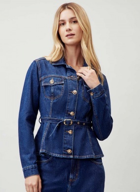 Jaqueta Jeans Trucker Peplum Flor de Lis - Foto 1