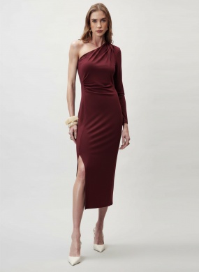 Vestido Justo Ombro S� Vinho Flor de Lis - Foto 1