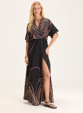 Vestido Crepe Estampa Vortex Cant�o - Foto 1