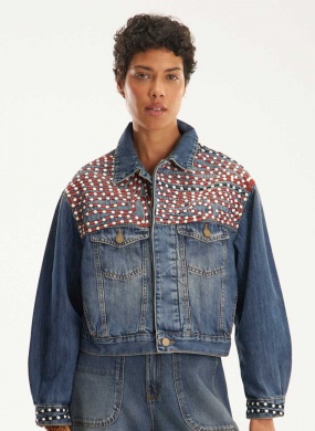 Jaqueta Jeans Bordado Vortex Cant�o  - Foto 4
