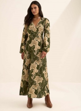 Vestido Ch� Estampado Com Mangas Longas Lez a Lez - Foto 1