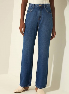 Cal�a Reta Jeans Com Cintura Alta Lez a Lez - Foto 1