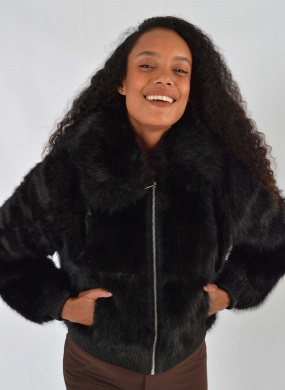 Casaco de Pele Sint�tica Preto Safira Fashion - Foto 2