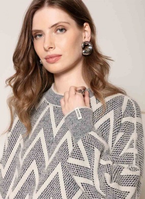 Blusa Bege  Padronagem Geom�trica Biamar - Foto 1
