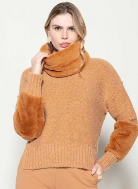 Blusa Caramelo Gola Remov�vel E Pele Fake Biamar - Foto 1