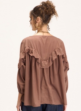 Camisa Marrom voil Boho Babados Cant�o - Foto 2