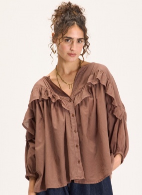 Camisa Marrom voil Boho Babados Cant�o - Foto 3