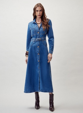 Vestido Midi Jeans com Cinto Flor de Lis - Foto 1