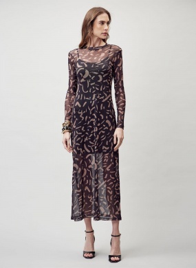 Vestido Midi Em Tule Estampado Preto Flor de Lis - Foto 1