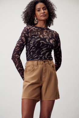 Blusa Preto em Tule Estampado Flor de Lis - Foto 3