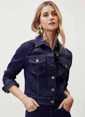 Jaqueta Jeans Trucker Manga Longa Flor de Lis - Foto 1