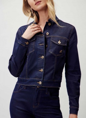 Jaqueta Jeans Trucker Manga Longa Flor de Lis - Foto 2