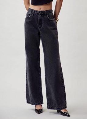 Cal�a Jeans Preto Turmalina Wide Leg Flor de Lis - Foto 1