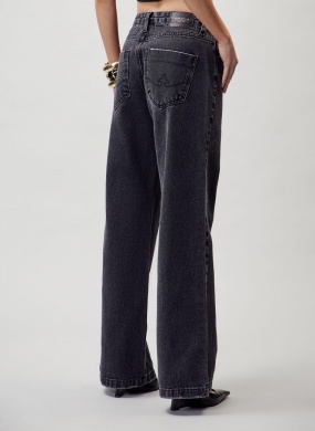 Cal�a Jeans Preto Turmalina Wide Leg Flor de Lis - Foto 2
