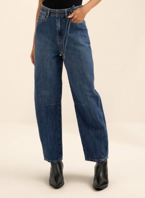 Cal�a Barrel Jeans De Cintura Alta Com Cinto Lez a Lez - Foto 1