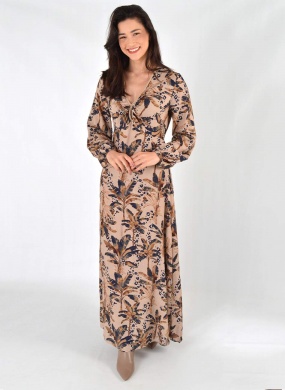 Vestido Longo Estampado Com Decote Em V Lez a Lez - Foto 1