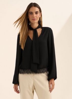 Blusa Preto Renda Lez a Lez - Foto 1