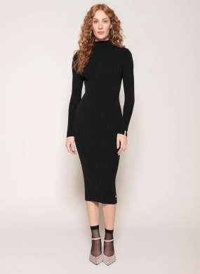 Vestido Canelado Algod�o gola Alta Cor Preto Biamar - Foto 1