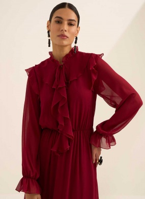 Vestido Bordo Longo Com Babados Lez a Lez - Foto 2