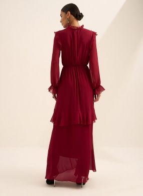 Vestido Bordo Longo Com Babados Lez a Lez - Foto 3