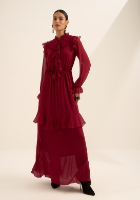 Vestido Bordo Longo Com Babados Lez a Lez - Foto 4