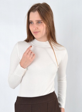 Blusa B�sica Tricot Gola Alta Cor Off White Alpelo  - Foto 1