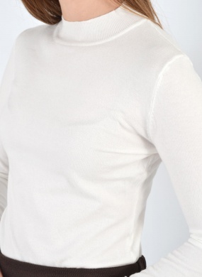Blusa B�sica Tricot Gola Alta Cor Off White Alpelo  - Foto 2