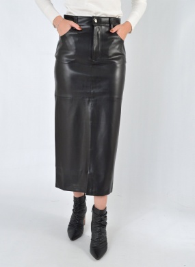 Saia Midi em PU Preto Talita Kume - Foto 1