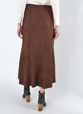 Saia Suede Midi Evase Marrom Elanova - Foto 3