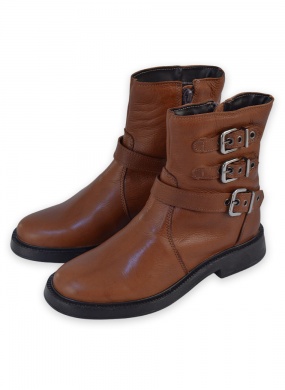 Bota Biker Pelica Conhaque Mezzo Punto - Foto 1