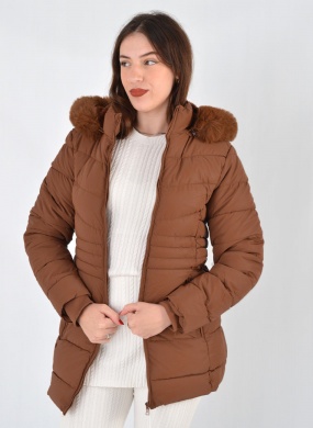 Jaqueta Estofada Capuz Pele Safira Fashion Cor Marrom - Foto 1