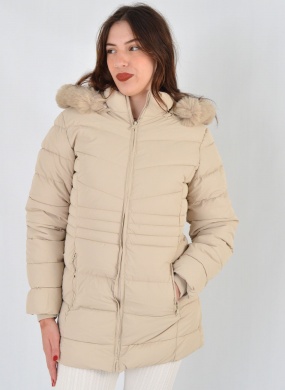 Jaqueta Estofada Capuz Pele Safira Fashion Cor Bege - Foto 3
