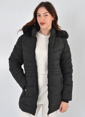 Jaqueta Estofada Capuz Pele Safira Fashion Cor Preto - Foto 1