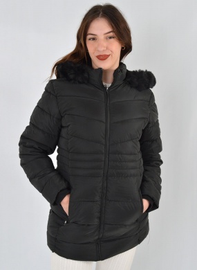 Jaqueta Estofada Capuz Pele Safira Fashion Cor Preto - Foto 2