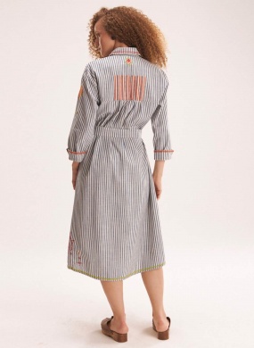 Vestido Chemisier Sarja Listra Bordado Cant�o - Foto 2