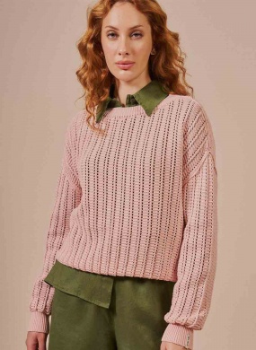 Blusa Tricot Ponto Vazado Biamar Rose - Foto 1
