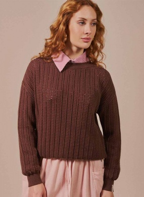 Blusa Tricot Ponto Vazado Biamar Cacau - Foto 1