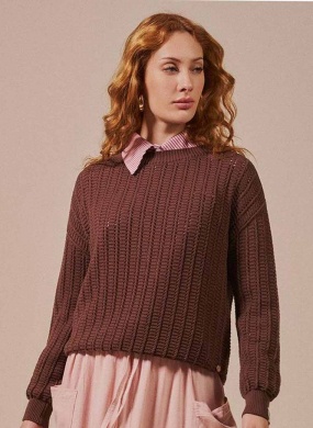 Blusa Tricot Ponto Vazado Biamar Cacau - Foto 2