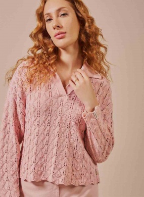 Blusa Polo Tricot Ponto Leque Biamar Rose - Foto 1