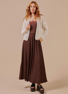 Vestido Midi Detalhes Tric� Biamar Cacau - Foto 2